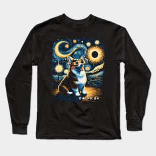 Solar Eclipse Corgi Adventure: Chic Tee with Adorable Fluffy Companions Long Sleeve T-Shirt